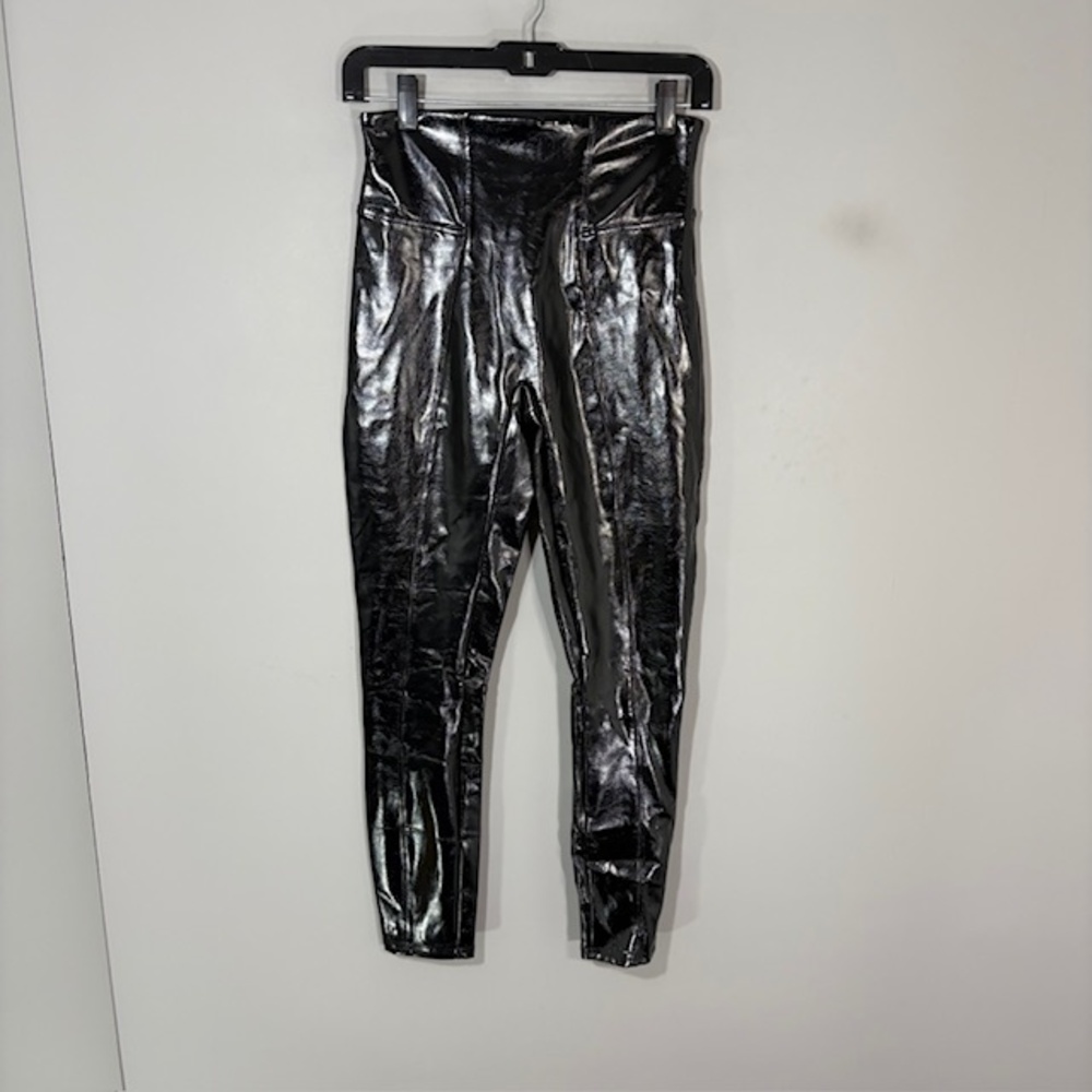 Spanx Pants Womens S Petite Black Faux Leather Jegging Pull On Stretch Shaping